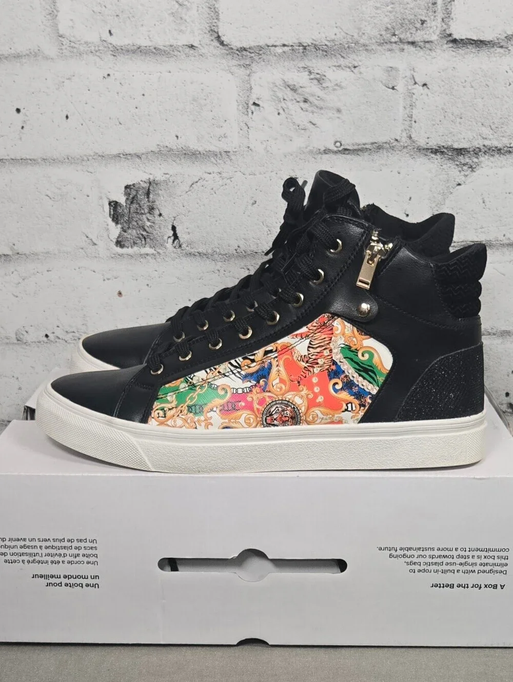Aldo Destry High Top Sneakers Baroque Print Zip Shoes Men’s 10
